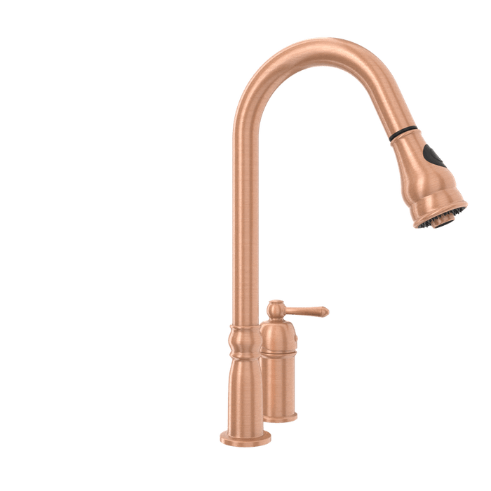 Copper Kitchen Faucet with in-Deck Handle and Soap Dispenser, Single Handle Solid Brass High Arc Pull Down Sprayer Head Kitchen Sink Faucet