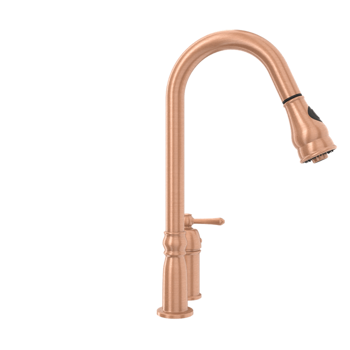 Copper Kitchen Faucet with in-Deck Handle and Soap Dispenser, Single Handle Solid Brass High Arc Pull Down Sprayer Head Kitchen Sink Faucet
