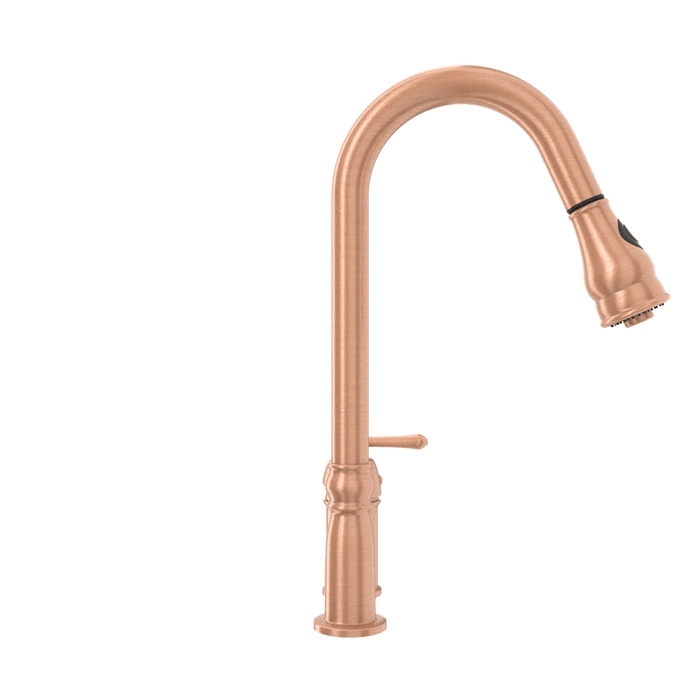 Copper Kitchen Faucet with in-Deck Handle and Soap Dispenser, Single Handle Solid Brass High Arc Pull Down Sprayer Head Kitchen Sink Faucet