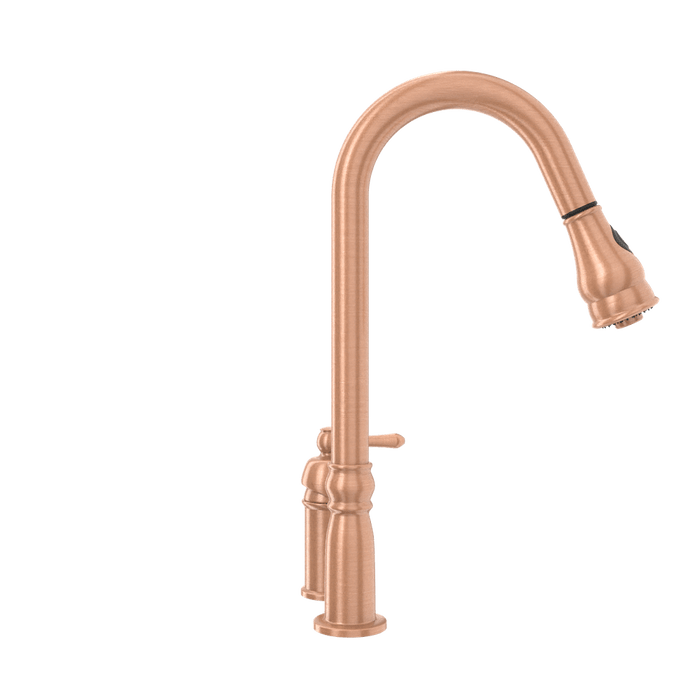 Copper Kitchen Faucet with in-Deck Handle and Soap Dispenser, Single Handle Solid Brass High Arc Pull Down Sprayer Head Kitchen Sink Faucet