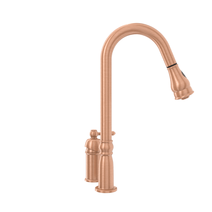 Copper Kitchen Faucet with in-Deck Handle and Soap Dispenser, Single Handle Solid Brass High Arc Pull Down Sprayer Head Kitchen Sink Faucet