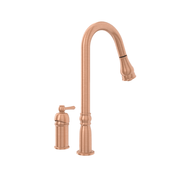 Copper Kitchen Faucet with in-Deck Handle and Soap Dispenser, Single Handle Solid Brass High Arc Pull Down Sprayer Head Kitchen Sink Faucet
