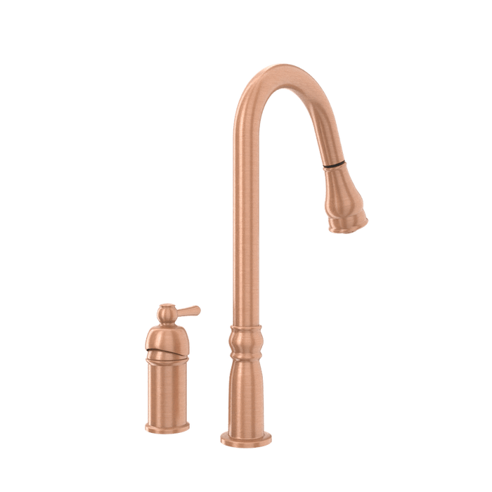 Copper Kitchen Faucet with in-Deck Handle and Soap Dispenser, Single Handle Solid Brass High Arc Pull Down Sprayer Head Kitchen Sink Faucet