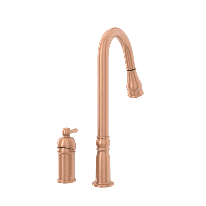 Copper Kitchen Faucet with in-Deck Handle and Soap Dispenser, Single Handle Solid Brass High Arc Pull Down Sprayer Head Kitchen Sink Faucet