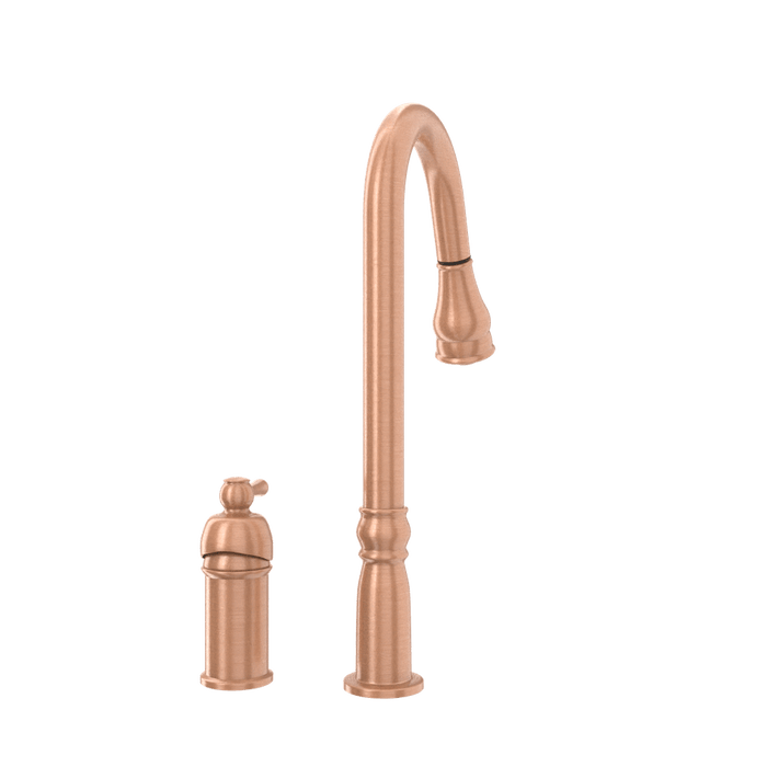 Copper Kitchen Faucet with in-Deck Handle and Soap Dispenser, Single Handle Solid Brass High Arc Pull Down Sprayer Head Kitchen Sink Faucet