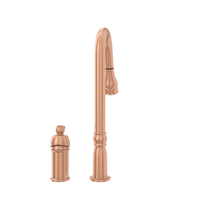 Copper Kitchen Faucet with in-Deck Handle and Soap Dispenser, Single Handle Solid Brass High Arc Pull Down Sprayer Head Kitchen Sink Faucet