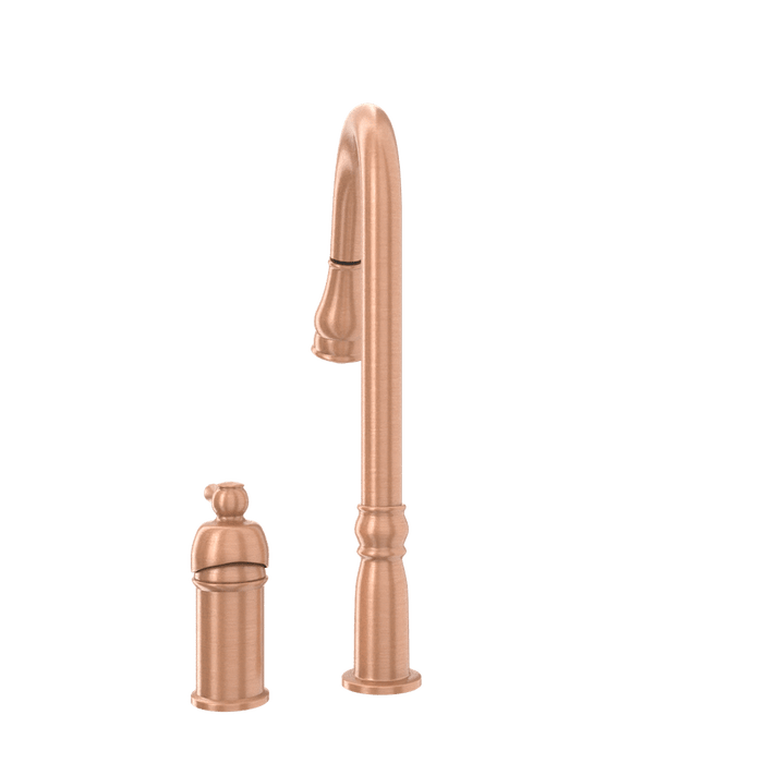 Copper Kitchen Faucet with in-Deck Handle and Soap Dispenser, Single Handle Solid Brass High Arc Pull Down Sprayer Head Kitchen Sink Faucet