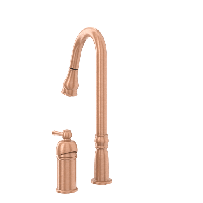 Copper Kitchen Faucet with in-Deck Handle and Soap Dispenser, Single Handle Solid Brass High Arc Pull Down Sprayer Head Kitchen Sink Faucet