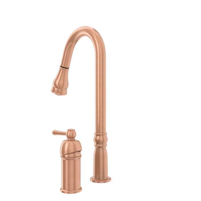 Copper Kitchen Faucet with in-Deck Handle and Soap Dispenser, Single Handle Solid Brass High Arc Pull Down Sprayer Head Kitchen Sink Faucet
