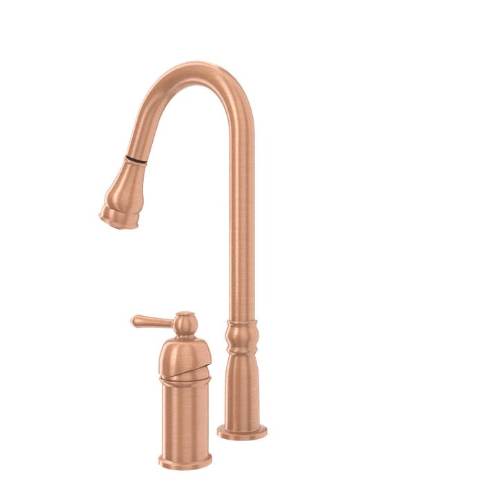Copper Kitchen Faucet with in-Deck Handle and Soap Dispenser, Single Handle Solid Brass High Arc Pull Down Sprayer Head Kitchen Sink Faucet