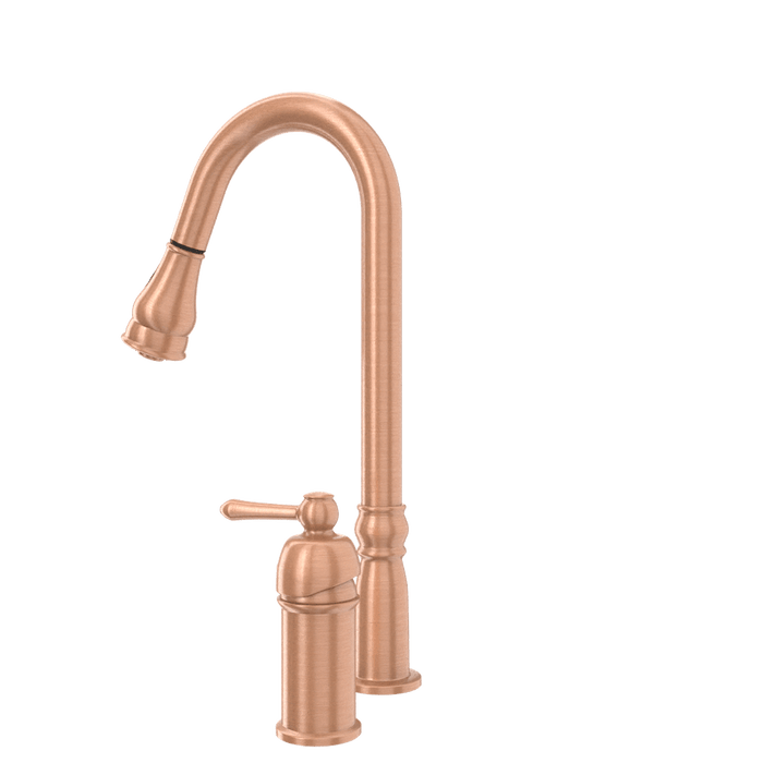 Copper Kitchen Faucet with in-Deck Handle and Soap Dispenser, Single Handle Solid Brass High Arc Pull Down Sprayer Head Kitchen Sink Faucet