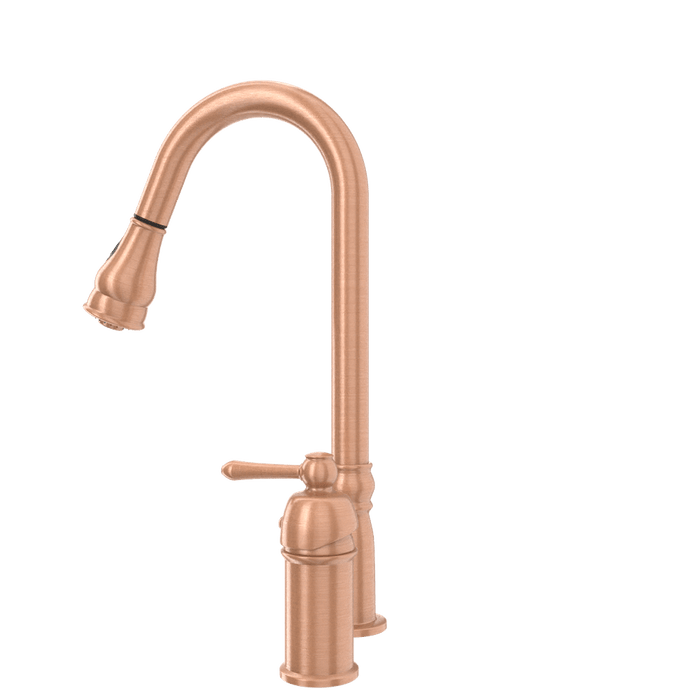 Copper Kitchen Faucet with in-Deck Handle and Soap Dispenser, Single Handle Solid Brass High Arc Pull Down Sprayer Head Kitchen Sink Faucet