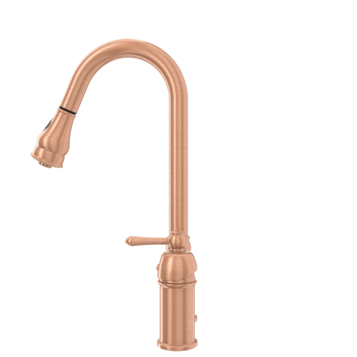 Copper Kitchen Faucet with in-Deck Handle and Soap Dispenser, Single Handle Solid Brass High Arc Pull Down Sprayer Head Kitchen Sink Faucet