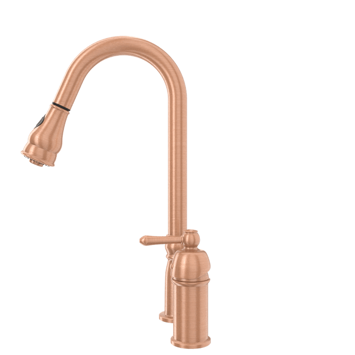 Copper Kitchen Faucet with in-Deck Handle and Soap Dispenser, Single Handle Solid Brass High Arc Pull Down Sprayer Head Kitchen Sink Faucet