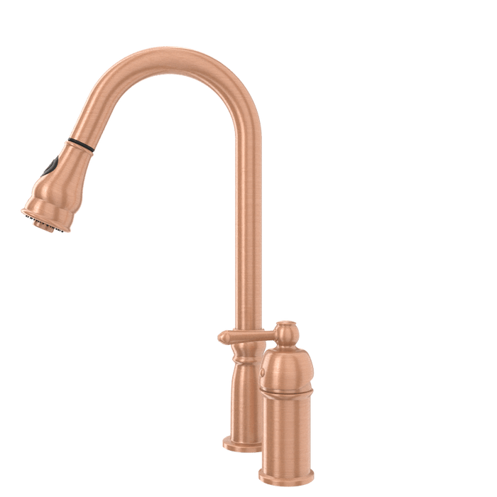 Copper Kitchen Faucet with in-Deck Handle and Soap Dispenser, Single Handle Solid Brass High Arc Pull Down Sprayer Head Kitchen Sink Faucet