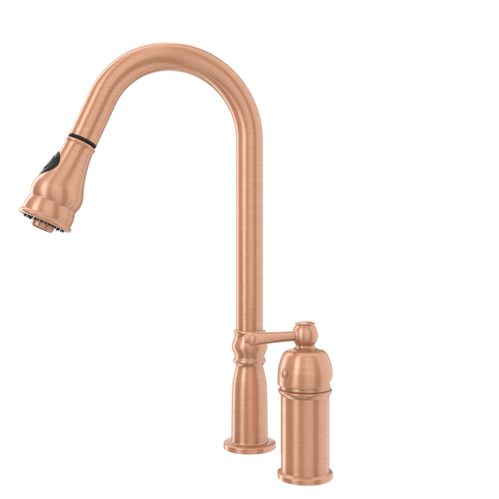 Copper Pull Out Kitchen Faucet with in-Deck Handle, Single Level Solid Brass Kitchen Sink Faucets with Pull Down Sprayer-AK97918