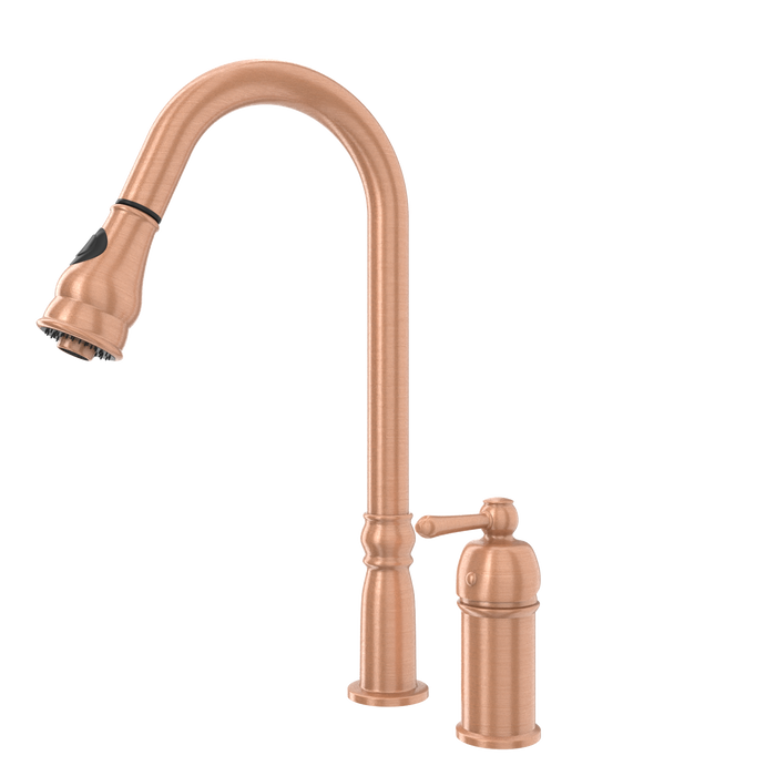 Copper Pull Out Kitchen Faucet with in-Deck Handle, Single Level Solid Brass Kitchen Sink Faucets with Pull Down Sprayer-AK97918