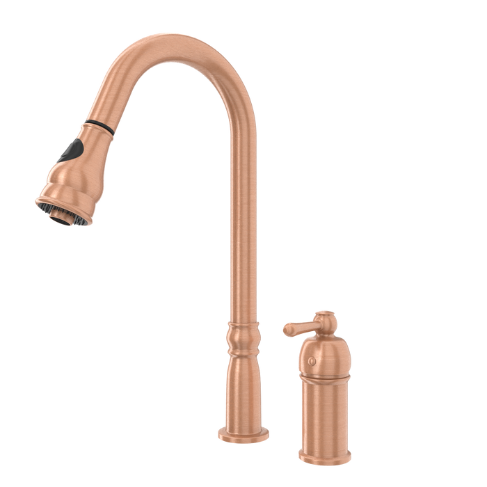 Copper Pull Out Kitchen Faucet with in-Deck Handle, Single Level Solid Brass Kitchen Sink Faucets with Pull Down Sprayer-AK97918