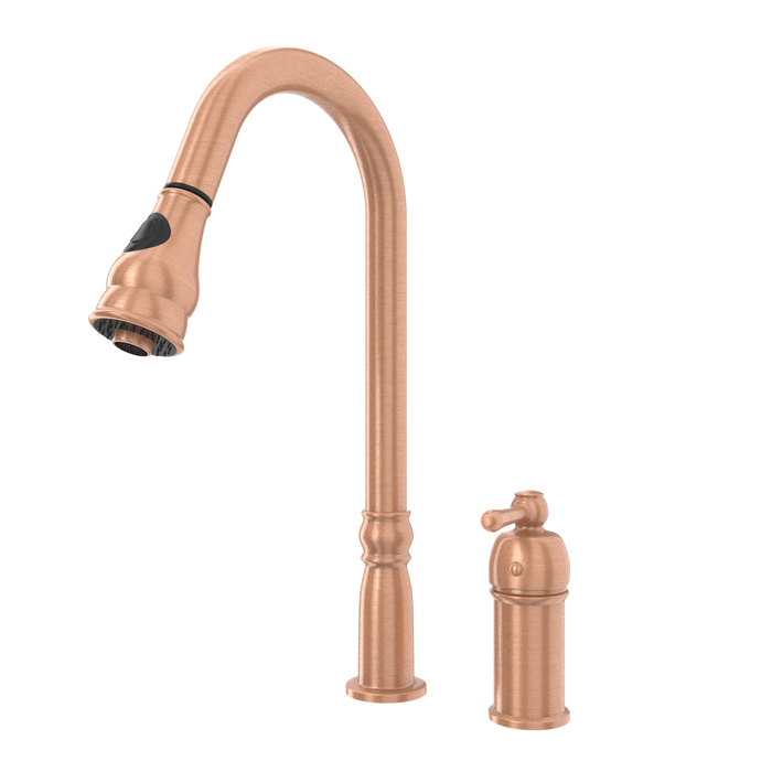 Copper Pull Out Kitchen Faucet with in-Deck Handle, Single Level Solid Brass Kitchen Sink Faucets with Pull Down Sprayer-AK97918