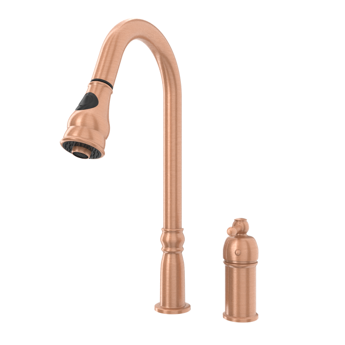 Copper Pull Out Kitchen Faucet with in-Deck Handle, Single Level Solid Brass Kitchen Sink Faucets with Pull Down Sprayer-AK97918