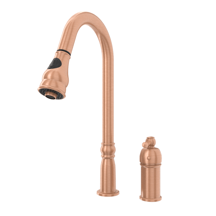 Copper Kitchen Faucet with in-Deck Handle and Soap Dispenser, Single Handle Solid Brass High Arc Pull Down Sprayer Head Kitchen Sink Faucet