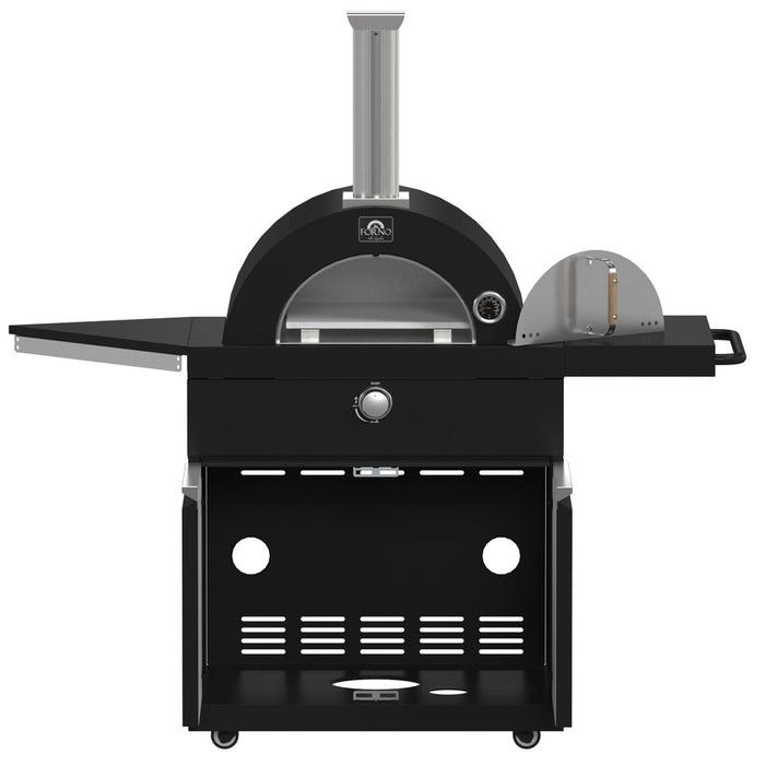 Forno All’Aperto 87,600 BTU Outdoor Kitchen, 4 Burners, Infrared Burners, Side Burner, Black Sintered Stone Countertops, Gas Pizza Oven, Sink Module, Bar & Beverage Center