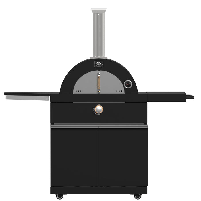 Forno All’Aperto 87,600 BTU Outdoor Kitchen, 4 Burners, Infrared Burners, Side Burner, Black Sintered Stone Countertops, Gas Pizza Oven, Sink Module, Bar & Beverage Center