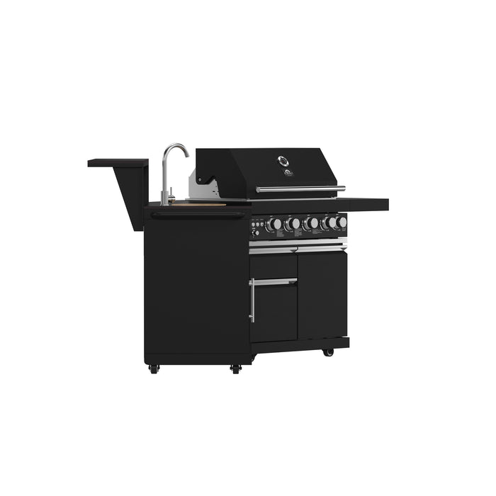 Forno All’Aperto 62,600 BTU BBQ, 3 Stainless Steel Burners, Infrared Burners, Sink Module, Black Sintered Stone Countertops, Bar and Beverage Center