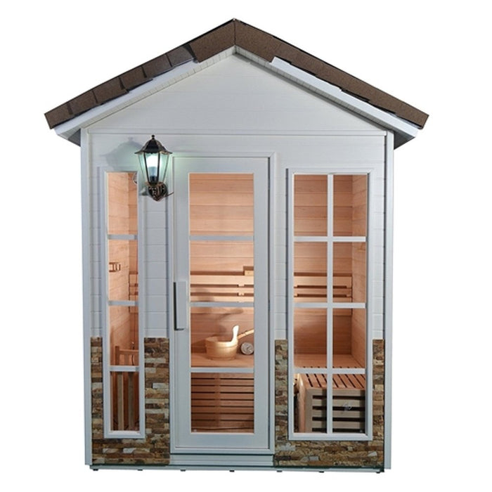 Aleko CED6PORI Outdoor Canadian Red Cedar Wet Dry Sauna - 6 Person - 6 kW UL Certified Electrical Heater - Stone Finish