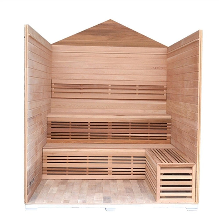 Aleko CED6PORI Outdoor Canadian Red Cedar Wet Dry Sauna - 6 Person - 6 kW UL Certified Electrical Heater - Stone Finish