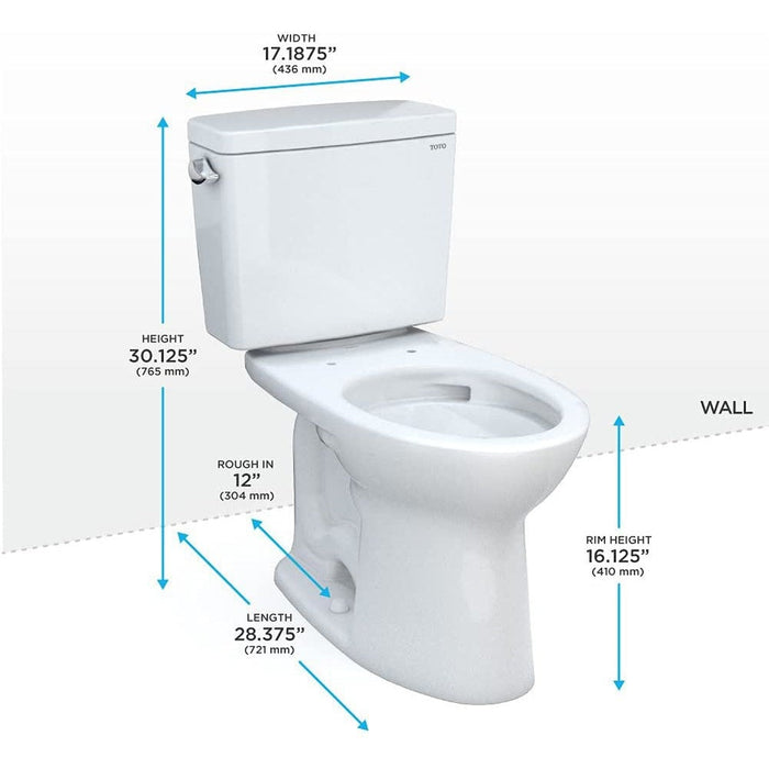 TOTO Drake Two-Piece Elongated Toilet with 1.28 GPF Tornado Flush, 12" Rough-in, Cotton White