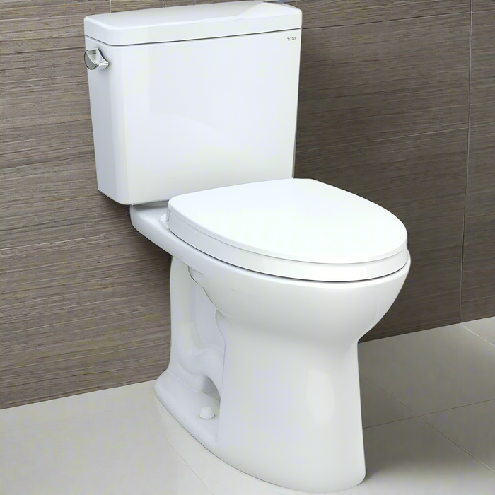 TOTO Drake Two-Piece Elongated Toilet with 1.28 GPF Tornado Flush, 12" Rough-in, Cotton White