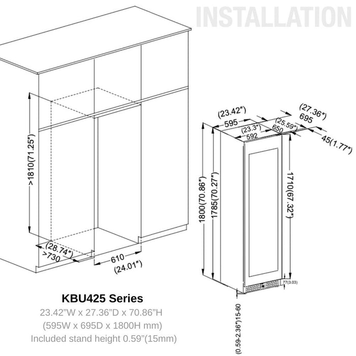 KingsBottle KBU425DX-SS Upright Low-E Glass Door Dual Zone Large Wine Cooler