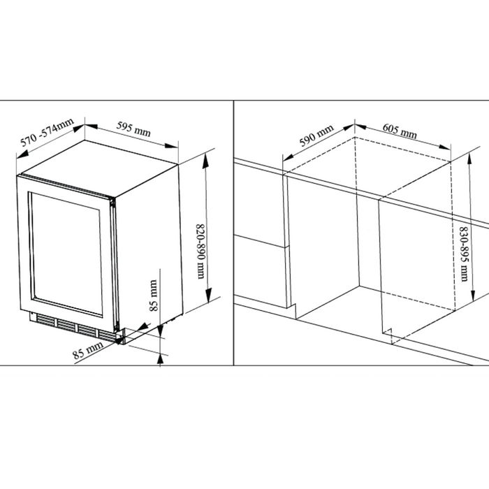 KingsBottle KBU50SA-SS LHH 24 Inch Glass Door Under Counter Steak Ager Fridge