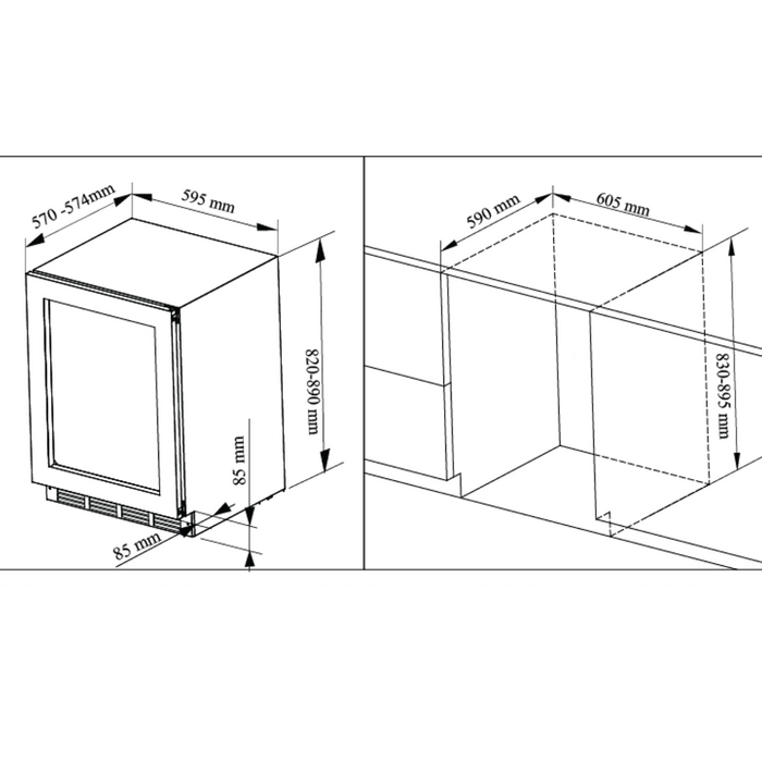 KingsBottle KBU50SA-SS RHH 24 Inch Glass Door Under Counter Steak Ager Fridge