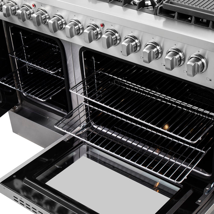 FORNO Galiano 48-Inch French Door Dual Fuel Range All Stainless Steel, 8 Sealed Burners, 107,000 BTU, Griddle, 6.58 cu.ft. Double Ovens