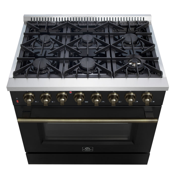 Forno Galiano 36" Freestanding Dual Fuel Range in Black