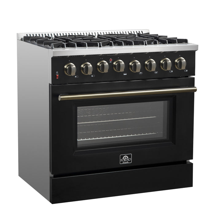 Forno Galiano 36" Freestanding Dual Fuel Range in Black