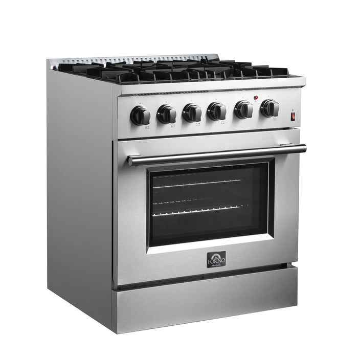 Forno Marco 30-Inch Dual Fuel Range, Stainless Steel, 4 Burners, 37,000 BTU, True Convection Oven, Energy Efficient