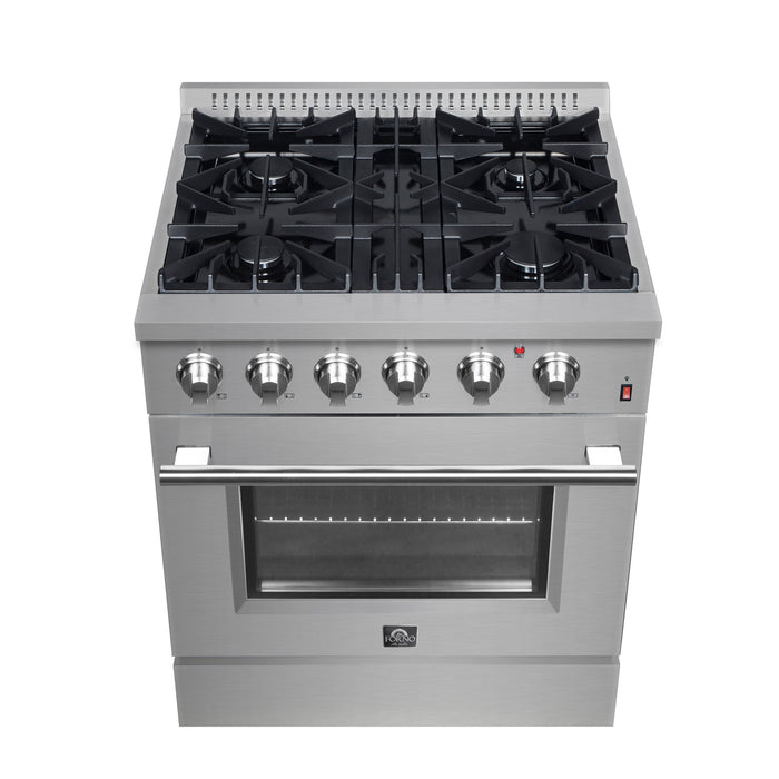 Forno Marco 30-Inch Dual Fuel Range, Stainless Steel, 4 Burners, 37,000 BTU, True Convection Oven, Energy Efficient