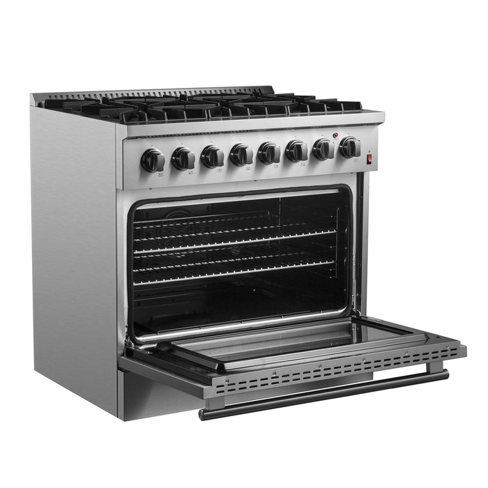 Forno Marco 36-Inch Dual Fuel Range, Stainless Steel, 6 Burners, 67,000 BTU, True Convection Oven, Energy Efficient