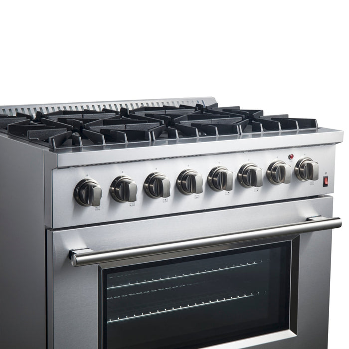 Forno Marco 36-Inch Dual Fuel Range, Stainless Steel, 6 Burners, 67,000 BTU, True Convection Oven, Energy Efficient