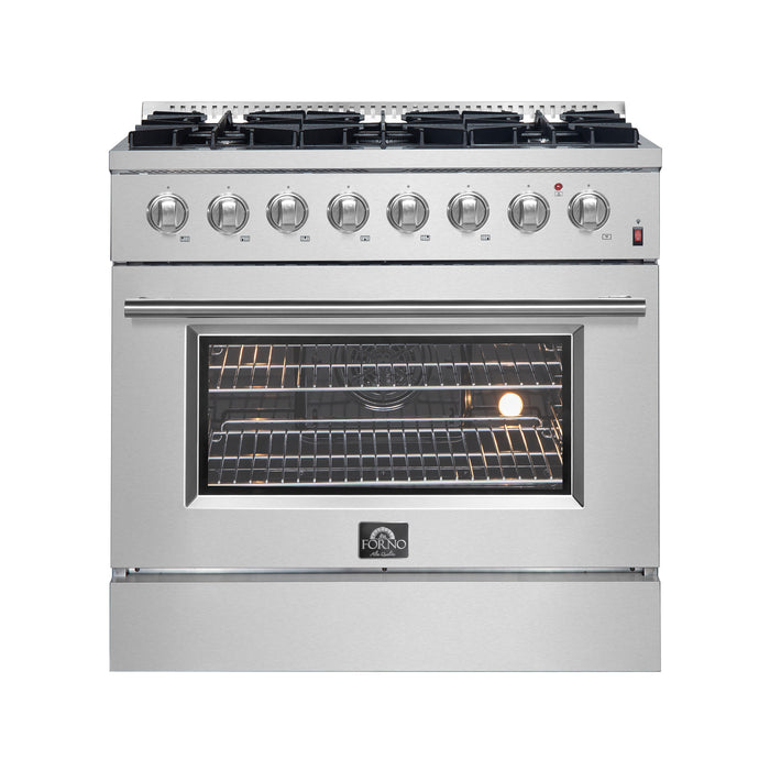 Forno Marco 36-Inch Dual Fuel Range, Stainless Steel, 6 Burners, 67,000 BTU, True Convection Oven, Energy Efficient