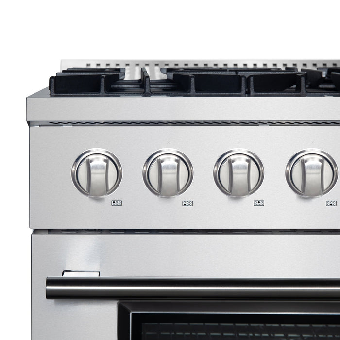 Forno Marco 36-Inch Dual Fuel Range, Stainless Steel, 6 Burners, 67,000 BTU, True Convection Oven, Energy Efficient