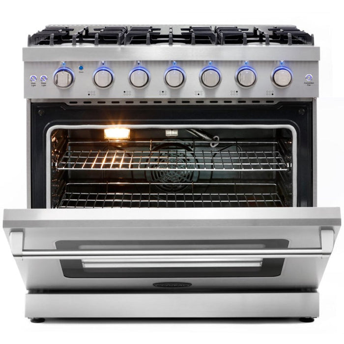Cosmo Package - 36" Gas Range, Wall Mount Range Hood, Dishwasher and Wine Cooler, COS-4PKG-115