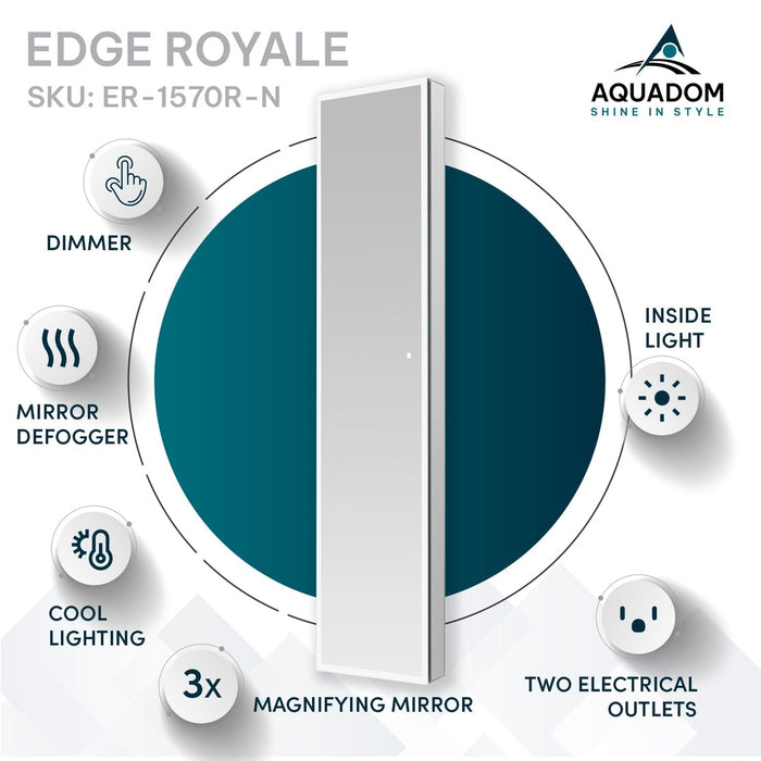 Aquadom Edge Royale 15x70 Right or Left Hinge LED Lighted Medicine Cabinet