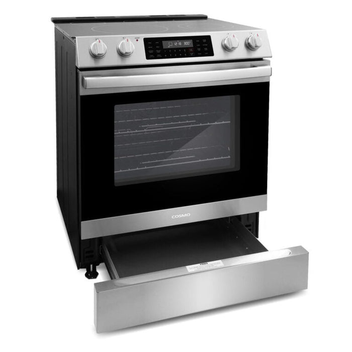Cosmo Commercial 30" 6.3 cu. ft. Electric Range with 5 Burner Glass Cooktop and Self Clean Air Fry Oven in Stainless Steel , COS-ERC305WKTD