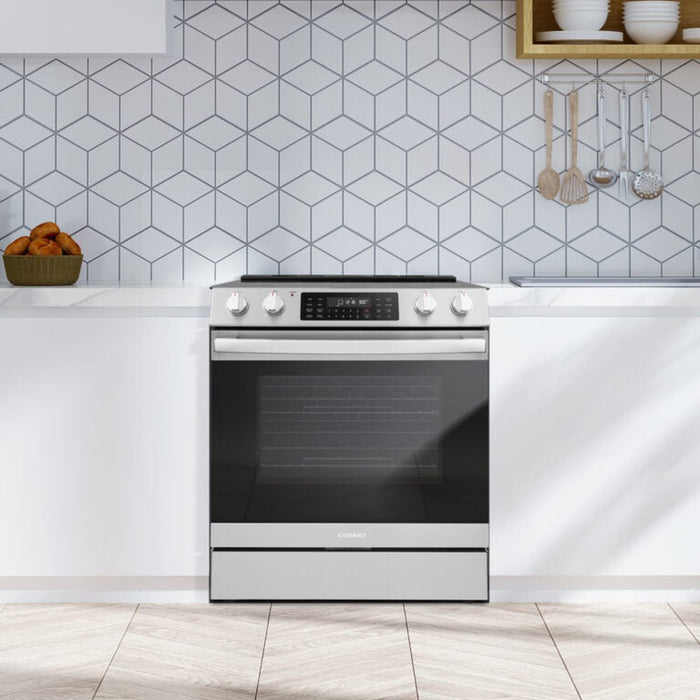 Cosmo Commercial 30" 6.3 cu. ft. Electric Range with 5 Burner Glass Cooktop and Self Clean Air Fry Oven in Stainless Steel , COS-ERC305WKTD