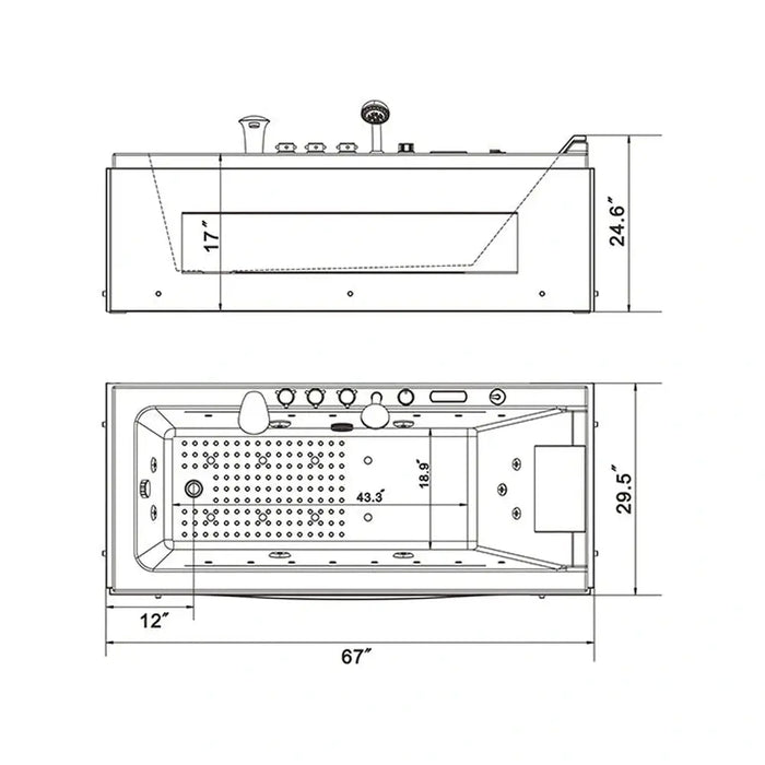 Empava 67 in. Whirlpool Rectangular Bathtub