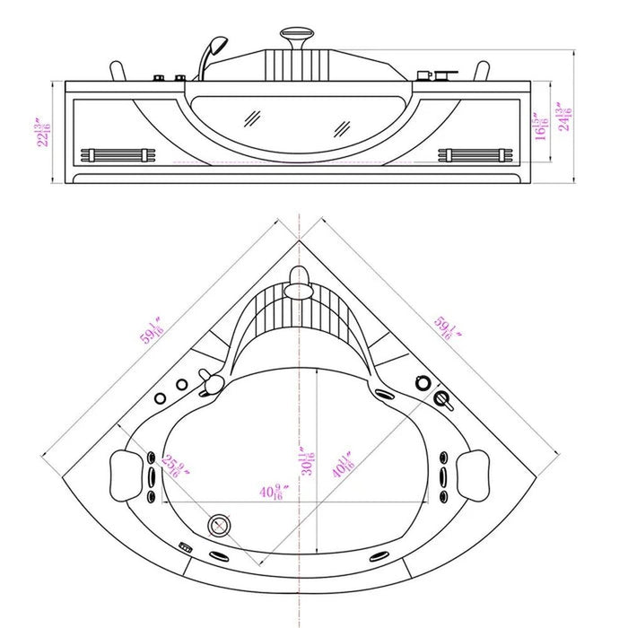 Empava 59JT319LED 59'' X 59''X 25'' Thermostatic Jetted Tub With Chrome Fixture Installed
